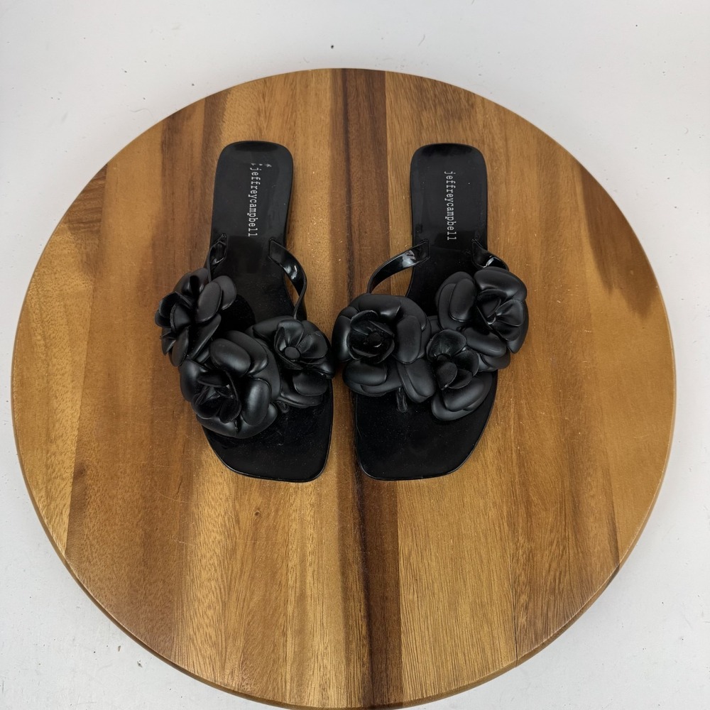 New Womens Jeffrey Campbell Floralee Black Matte Jelly Flip Flops Sandal Size 8